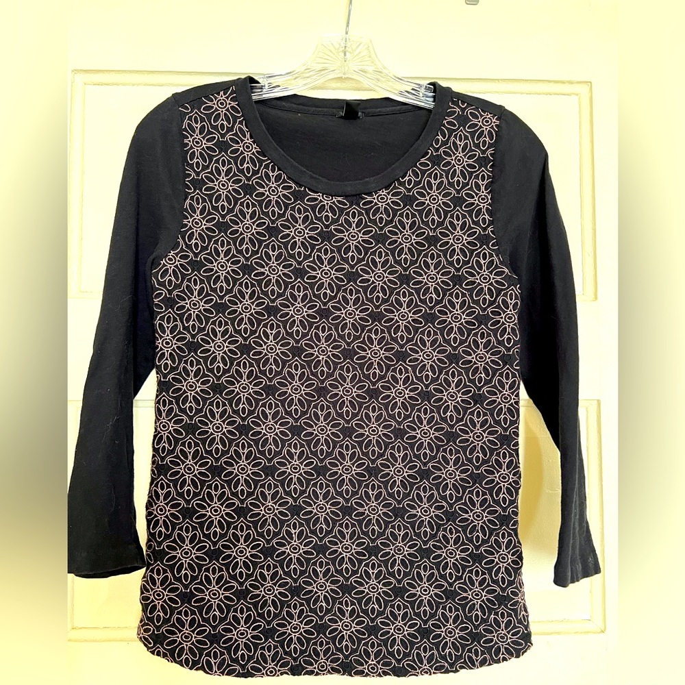 J.Crew 3/4 sleeve embroidered front tee